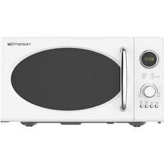 에머슨 MWR7020W 버튼 제어 기능이 있는 컴팩트 카운터탑 전자레인지 LED 디스플레이 700W 5 파워 레벨 8개의 자동 메뉴 유리 턴테이블 및 안전 잠금 0.7 레트로, White_0.9 Cu. Ft.