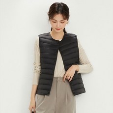 이이엘 여성 경량조끼 오리털 라운드넥 오리털 누빔 빅사이즈 봄가을 간절기