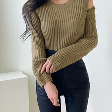 메이블 / 단추 오프숄더 어깨 트임 니트 3color