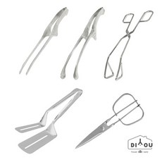 디유 올스텐 모음 5종 조리도구 세트고기 집게 3종 + 2중 뒤집게+손편한 주방 가위 분리형, 올스텐5종모음