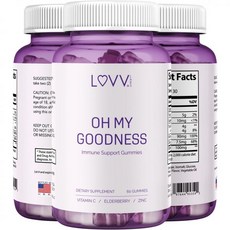 LUVV LABS Sambucus Elderberry Gummies with Vitamin C and Zinc Support for All Ages 60 Gummies, 60정, 1개