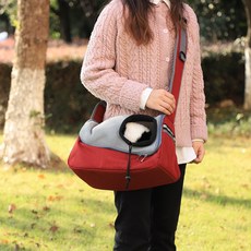 강아지 고양이 숄더 백팩 나들이 휴대용 고양이 백팩, 대홍, 36*19*21CM, 1개