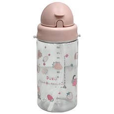 PUKU 藍色企鵝 Tritan滑蓋揹帶吸管水壺, 食品級矽膠材質, 安心防漏設計, 粉色, 330ml, 1個