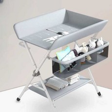 기저귀 테이블 베이비 케어 휴대용 다기능 접이식 목욕 침대, 그레이 리프트 3단 바퀴
