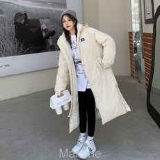 Makone여자 겨울 코트 롱 코트후드 롱 무릎 패딩녀 겨울