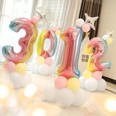 숫자풍선 웨딩카꾸미기 백일상 0-9 생일 숫자 풍선입주로 인도 아기 만월백일 돌잔치, 10 레인보우 디지털 경로(9)