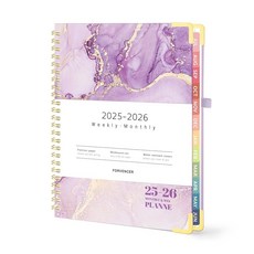 Forvencer 아카데믹 플래너 2025-2026 하드커버 주간 및 월간 캘린더 플래너 2025년 7월 - 2026년 6월 15.2 x 20.3cm(6 8인치) 탭이, 퍼플 마블