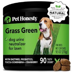반려견을 위한 Pet Honesty Grass Green Burn Spot Chews - 반려견 소변으로 인한 오줌 잔디 스팟 세이버 보충제 크랜베리 애플 사이다 식초 DL-메티, 오리, 1개