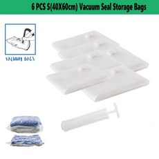 진공포장기 의류 및 침구용 진공 보관 가방 압축 밀폐 지퍼 도장 백 여행 가정용 정리함, 01 6 Pack S With Pump