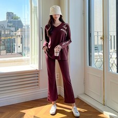 핑크시슬리 여성용 벨로프 브이넥 부츠컷 트레이닝 상하의 세트