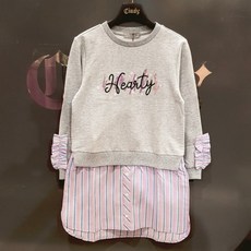 신디키즈 *원피스 50프로* 여자여자한 데일리룩~ 스트라이프 우븐배색원피스 CIOM19W01 멜란지그레이_NC서면점