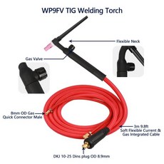 WP9FV 120A TIG 용접 토치 소프트 호스 가스 텅스텐 WP9 아르곤 공랭식 플렉시블 밸브 퀵 커넥터 용접기, 02 4M