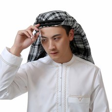 남성 이슬람 머리 스카프 사우디 아랍 두바이 전통 의류 히잡 격자 무늬 터번 Shemagh 구트라기도 착용, 02 1