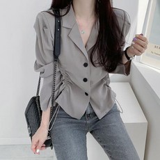 블라우스 브라우스 여성 셔츠 예쁜 여성스러운 자켓 양쪽셔링 차르르한