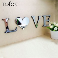 Tofok DIY 거울 표면 벽 스티커 아크릴 홈 장식 크리 에이 티브 편지 침실 사무실 장식 거실 벽 전사 술|벽걸이 스티커|, 1개, HOME