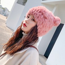 겨울 여성 양털 비니 귀달이 니트 귀도리 크리스마스 선물 여친 토끼털