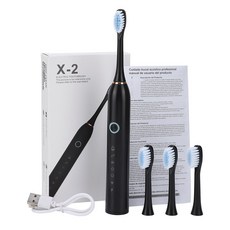 스마트 타이밍 전동 칫솔 USB 충전식 치아 청소 미백 음파 교체 헤드 포함, 1개, 없음, 2) black