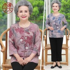 중년여성의류 엄마옷 미시 할머니 여성복 엄마 여름옷 중소매 셔츠 저고리 자수 노인 부인 여름 여성