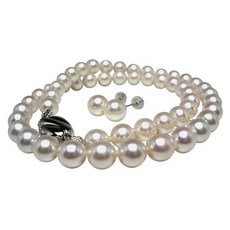 Isowa Pearl (진주 전문점) 아코야 진주 목걸이 + 귀걸이 7-7.5mm 화이트 핑크 60070