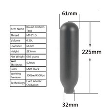 hpa 탱크 HPA 4500psi 둥근 바닥 알루미늄 실린더 M18 1.5 스레드 0.22L/0.30L/0.35L/0.45L, 0.30L, 1개