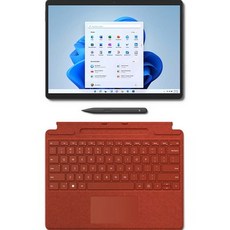 마이크로소프트 2022 Surface Pro 8 2in1 13 + 타입커버 + 슬림펜 2 세트, 블랙(노트북, 슬림펜), 레드(타입커버), 코어i5, 256GB, 8GB, WIN11 Home, 8PQ-00030(노트북), 8X6-00037(타입커버)
