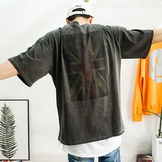 코디캡틴 큰옷 피그먼트 빈티지 덤블워싱 고급 빅사이즈반팔 영국기