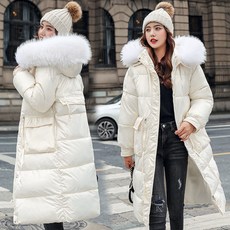COSYEVNO 여자 다운 재킷 겨울 하프 기장 루즈한 후드 털 칼라 두툼한 솜옷 패딩