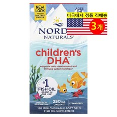 Nordic Naturals 노르딕 네추럴스 3~6세 유아용 DHA 250mg 딸기향, 180정, 3개