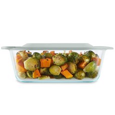 Pyrex 플라스틱 뚜껑이 있는 딥 글라스 베이킹 접시 깊은 캐서롤 유리 식품 용기 오븐 냉동고 및 전자레인지 사용 가능 투명 203 x 203cm8 8인치 152458, 1개