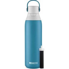 Brita 브리타 스테인리스 스틸 프리미엄 필터링 물병 BPA 무함유 재사용 단열 플라스틱 300개 교체 필터 수명 2개월 40갤런 1개 포함 20온스., Blue Jay, 20 oz, Bottle