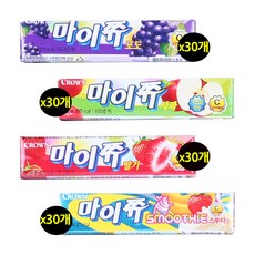 크라운 마이쮸 44g 모음 (포도x30+사과x30+딸기x30+스무디x30 총120개), 120개