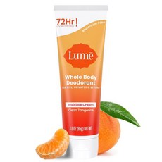 Lume 루메 전신 데오도란트 보이지 않는 크림 튜브 72시간 냄새 조절 알루미늄 프리 베이킹 소다 스킨 세이프 3.0온스토스트 코코넛, Clean Tangerine, 1개