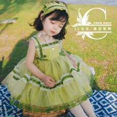 PigPug 봄여름 소녀 초선기 레이스 실크 나시 스커트 로리타 스페인 공주 스커트 생일 드레스