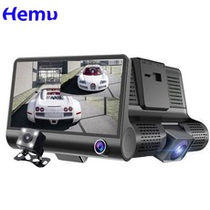HD 자동차 DVR 3 카메라 렌즈 4.0 인치 대시 카메라 자동차 내부 및 외부 더블 레코딩 백업 레코더 통합 Dvrs 대시 캠|DVR/Dash 카메라|, 1개, 3 Cameras Lens, 아무도