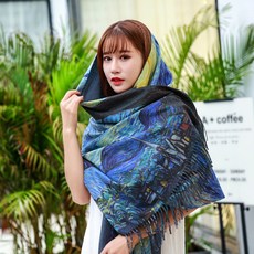 스카프 양면 캐시미어 스카프 패션 여성 별이 빛나 하늘 유화 디지털 목도리와 랩