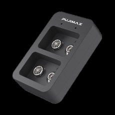 PUJIMAX 지능형 고속 배터리 충전기 LED 표시기가 있는 USB 케이블 9V Ni MH Ni Cd 리튬 이온 충전식 배터리 2 슬롯, Black, 1개