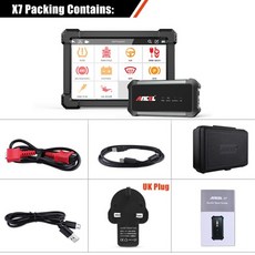  차량 자동차 진단기 스캐너 ANCEL X7 OBD2 진단 도구 전체 시스템 수입차 코딩, 협력사, 영국 플러그, 1개 