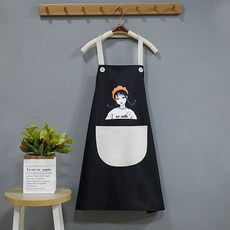 GURMING 방수앞치마 핸드타올 일러스트 앞치마, 앞치마_양갈래블랙