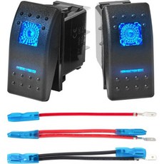 아니나 2PCS 로커 스위치 5핀 SPST 20A/12V 10A/24V ON/OFF 2세트 점퍼 와이어 듀얼 블루 LED 라이트 방수 보트 해상 토글 스위치 2포지션 트럭용 - 24v스위치