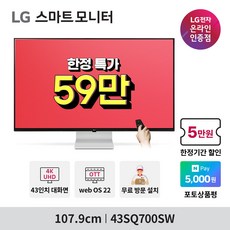 LG 43SQ700SW 43인치 스마트모니터 IPTV 4K UHD WebOS22 미러링 OTT 에어플레이 화이트 USB-C 65W PD충전 LG물류 방문설치 및