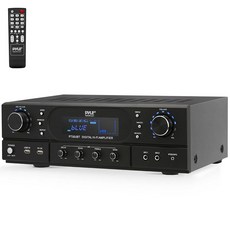Pyle 블루투스 홈 시어터 수신기 앰프 - 180W 피크 파워 트레블 베이스 에코 컨트롤 MP3USBFM 스트리밍 엔터테인먼트 노래방 전문가용 듀얼 채널 오디오 스테레오 시스템