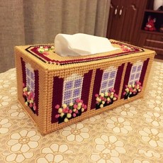 보석십자수 수공예 입체자수 5D십자수 거실 티슈 휴지함 수납케이스 프린팅 주얼리 그림, T04-블루 청화자기 스타일