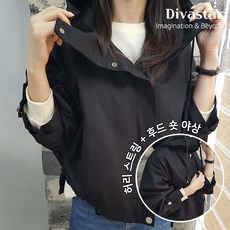 상상그이상 여성용 후드 미니 야상점퍼 고급소재 퍼프소매 밑단스트링 디테일이 좋은 루즈핏 간절기 숏야상 후드자켓 3컬러 오버핏 잠바