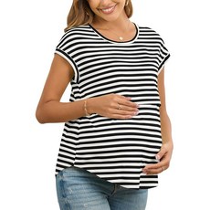 FMEYOA Womens Nursing Shirts for Breastfeeding Cap Sleeve Striped Tops Crewneck Maternity Pregnancy