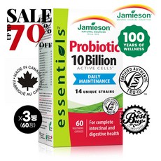 캐나다 국민 브랜드 자미에슨 100억 유산균 프로바이오틱스 60정 식물성 베지 캡슐 5+1 Jamieson Probiotic 10 Billion, 100억 x 60 식물성 캡슐 - 3병