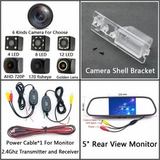 후방 카메라 170 도 골드 렌즈 어안 12led 후면보기 피아트 그란데 푼토 50050, Cam Wirelss 5 Mirror_170 Fish