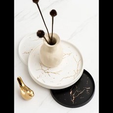 유럽 스타일 대리석 세라믹 보관 트레이 블랙 앤 화이트 라운드 주얼리 아로마 테라피 화장품 홈 디저트 스낵, [02] blackS, 1개