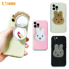 VERDI 토끼얼굴 미니 손 거울 탈부착 미러 그립톡 스마트톡 거치대, 흰토끼, 토끼거울폰톡