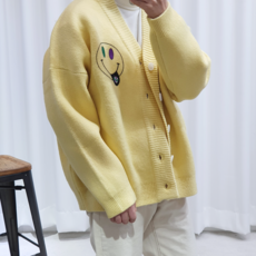 WOWayo 남자 부드러운 오버핏 스마일 가디건 4color