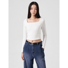 브랜드정품 에잇세컨즈 8SECONDS 스퀘어넥 긴소매 티셔츠 화이트 324941LYA1 166603